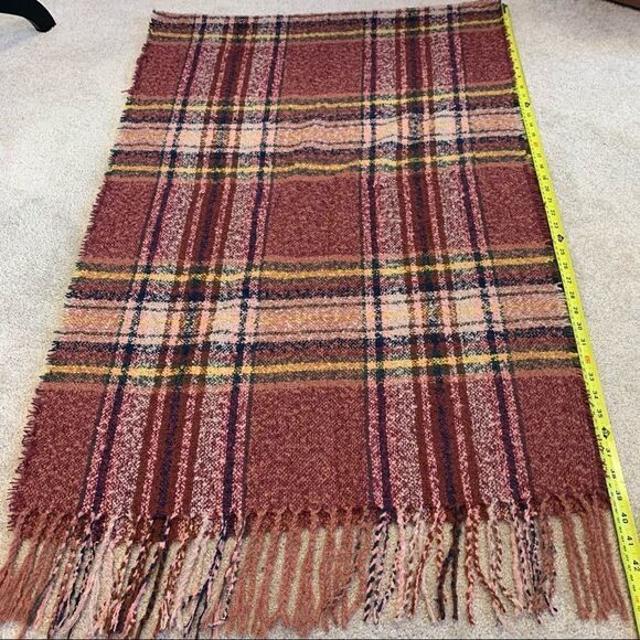 DUSTY rose pink yellow plaid check warm soft fall winter blanket scarf - Picture 7 of 8